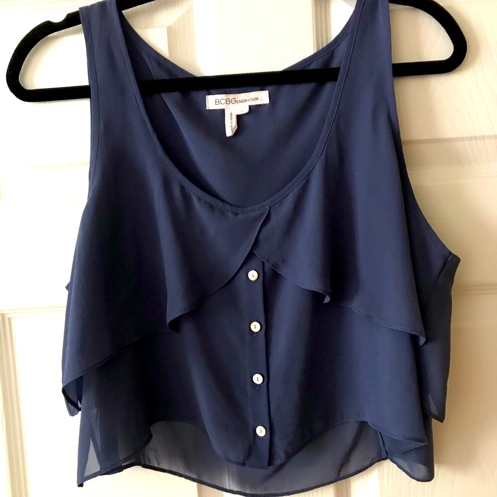 BCBG Beautiful Smoke Blue 2 Tier Sheer Flouncy Crop Top   Very Breezy And Fun!